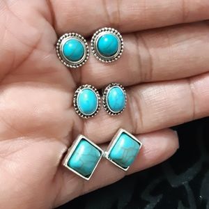 Bundle fashion silver turquoise studs earrings